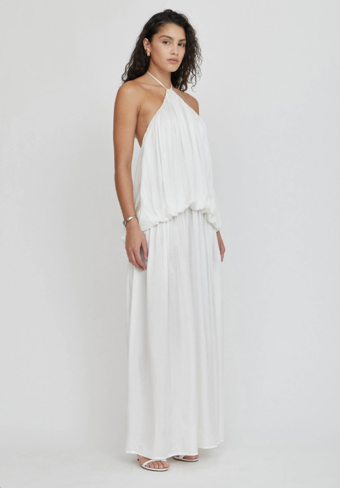 Cloud Halter Maxi Dress with Billowing Silhouette & Scooped Back
