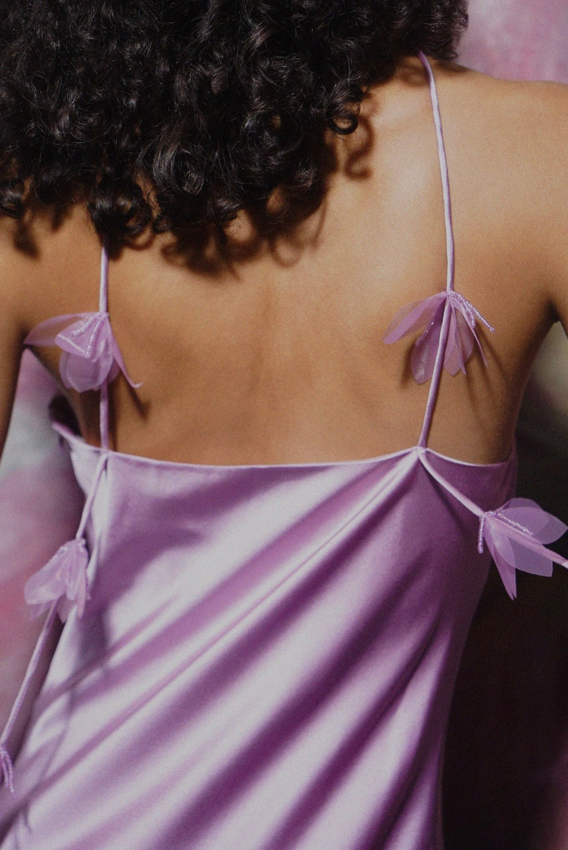 Lumen Lavender Halter Organza Petal Floor-Length Gown