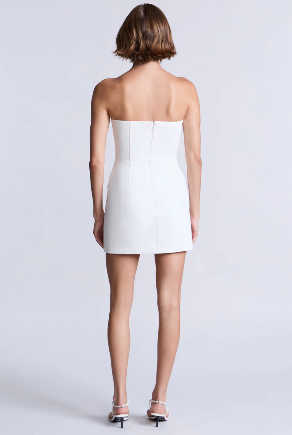 White Strapless Sculpted Mini with Architectural Contour Seaming