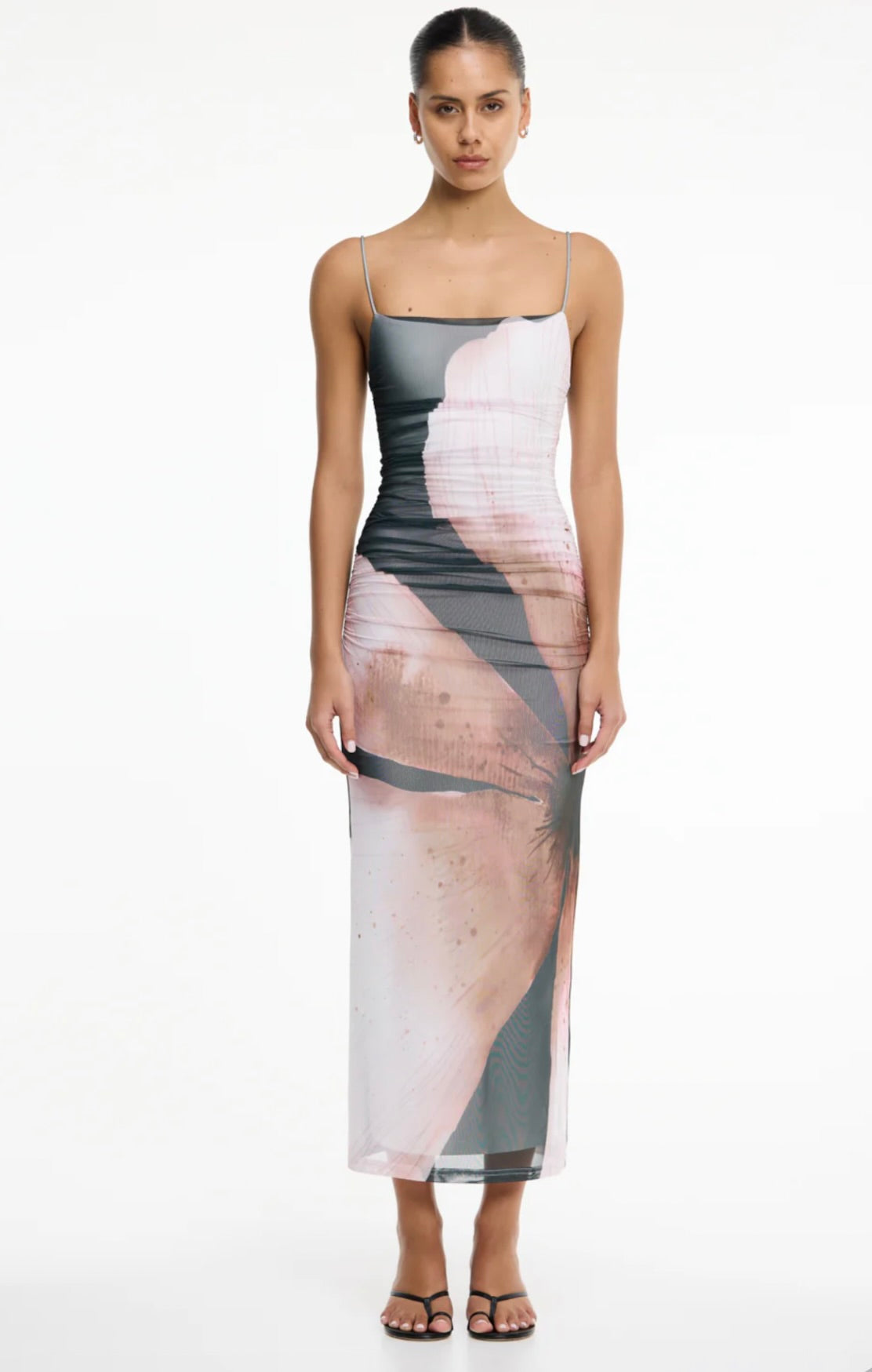 Charcoal Petal Garden Sculpted Knit Mesh Dress