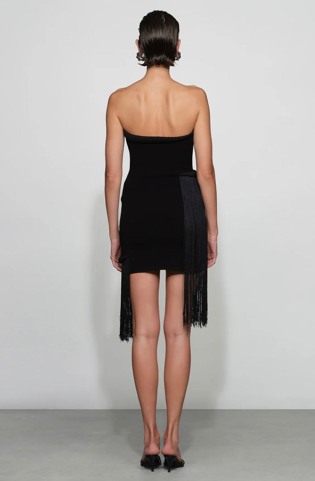Black Tubular Fringe Knit Mini Dress