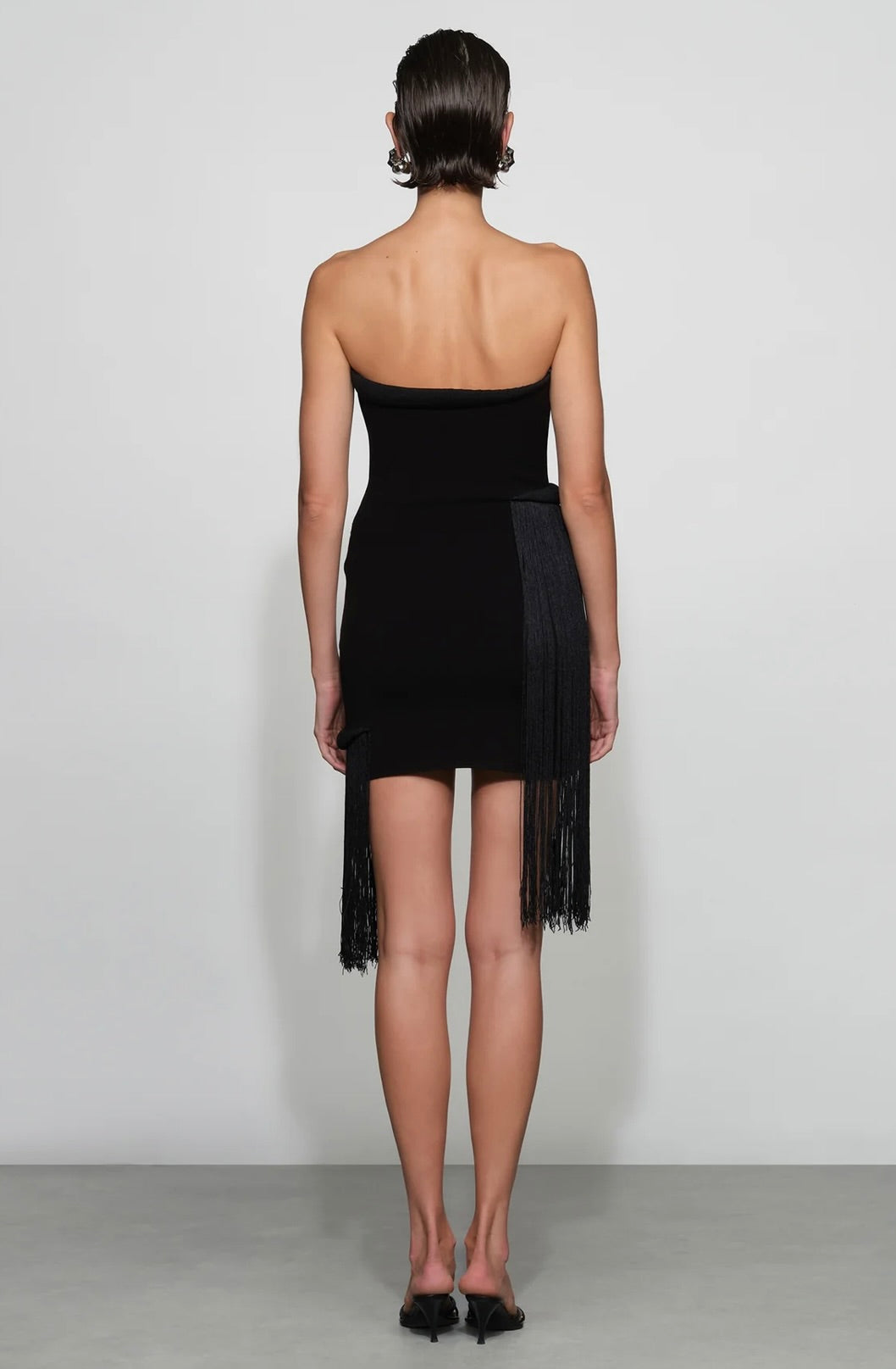 Black Tubular Fringe Knit Mini Dress