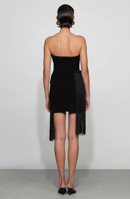 Black Tubular Fringe Knit Mini Dress