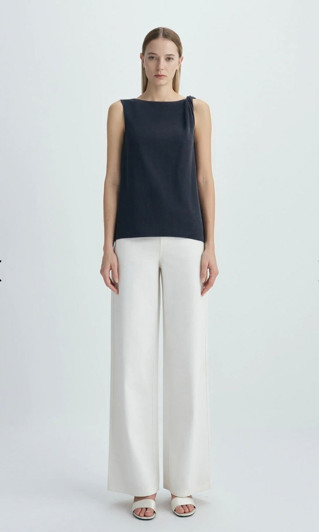 ‌Navy Twisted Shoulder Top