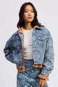 Medium Wash Floral Jacquard Crop