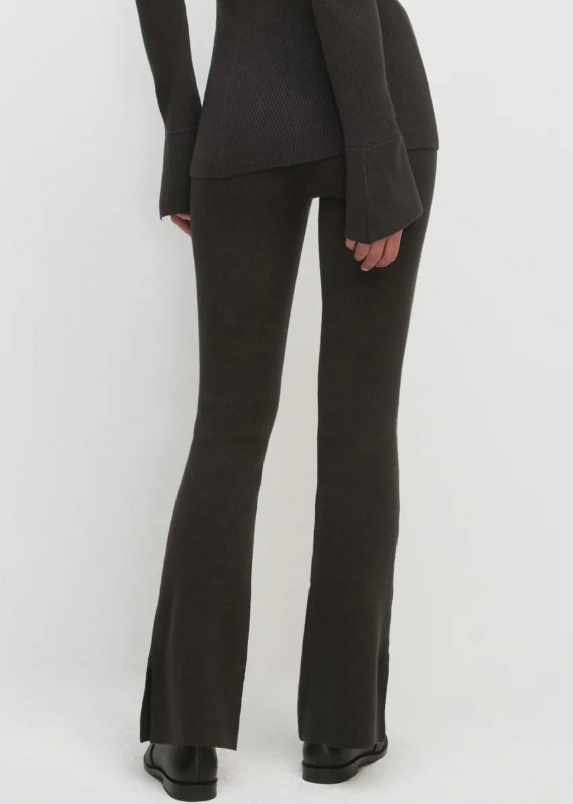 Charcoal High-Rise Rib-Knit Pull-On Pants