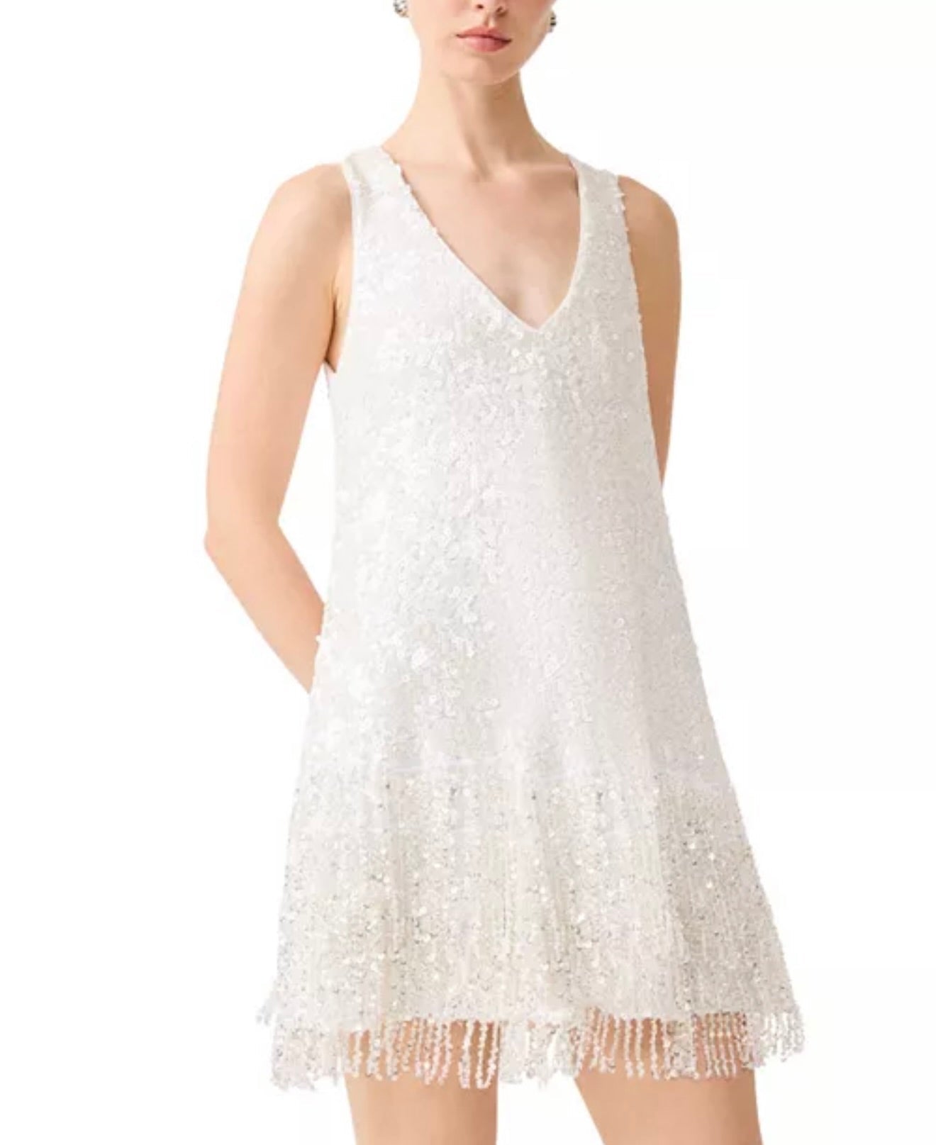 White Sleeveless V-Neck Sequin Mini Dress