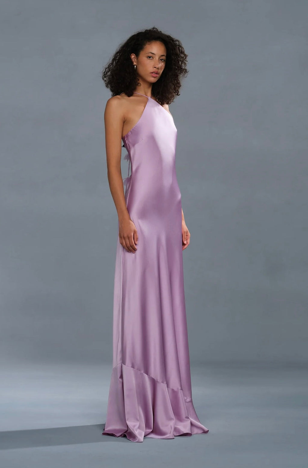 Lumen Lavender Halter Organza Petal Floor-Length Gown