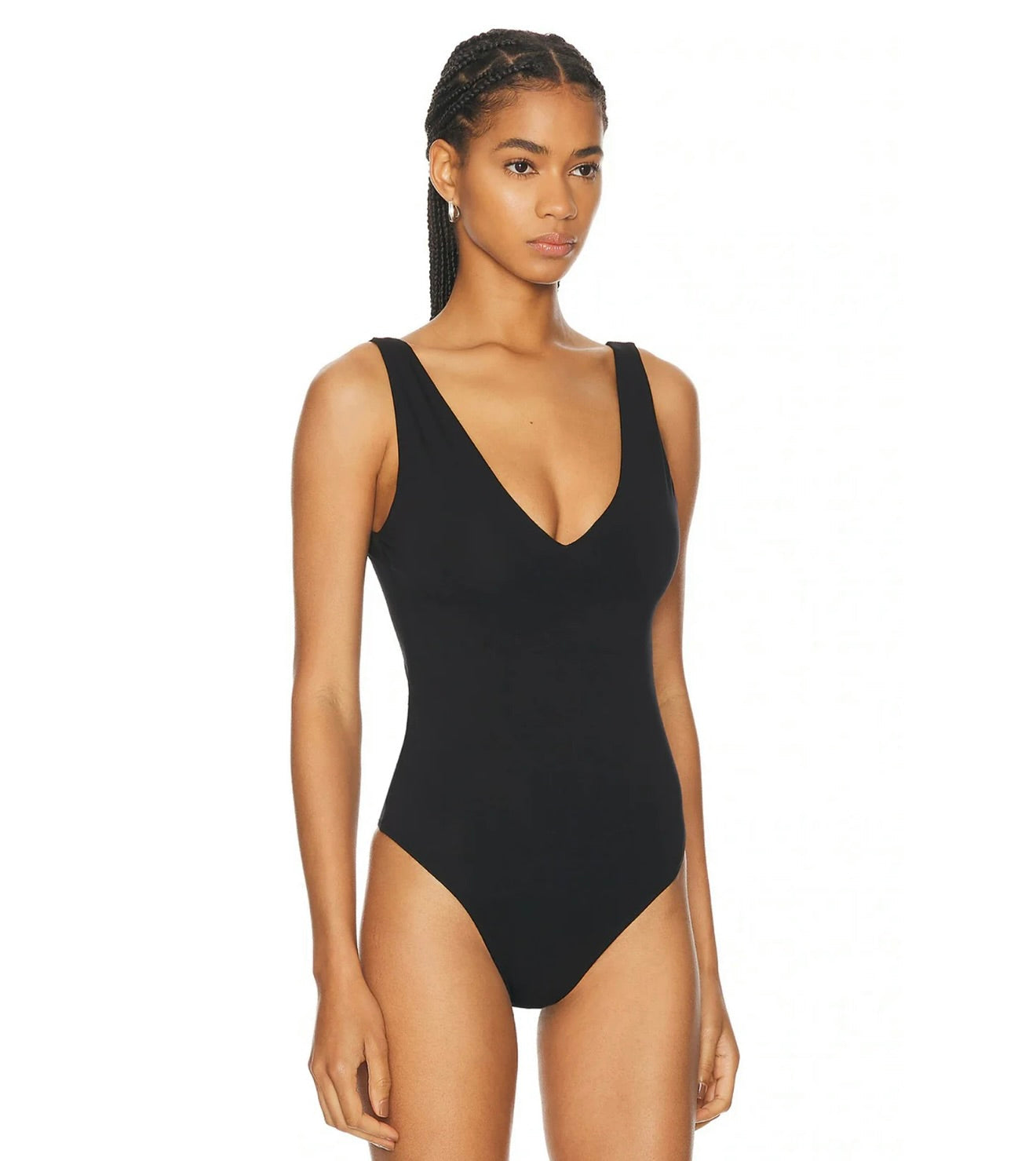 Black Bamboo-Viscose Plunge V Bodysuit