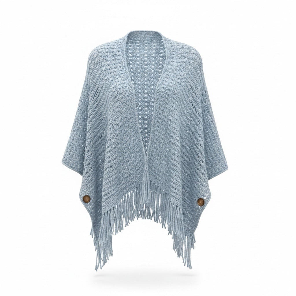 Blue Fringe Wrap-to-Cardigan