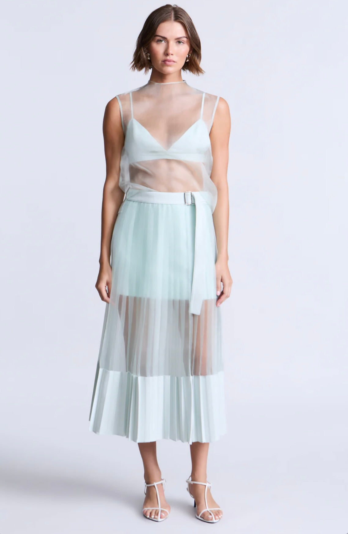 Aqua Pleated Midi Skirt