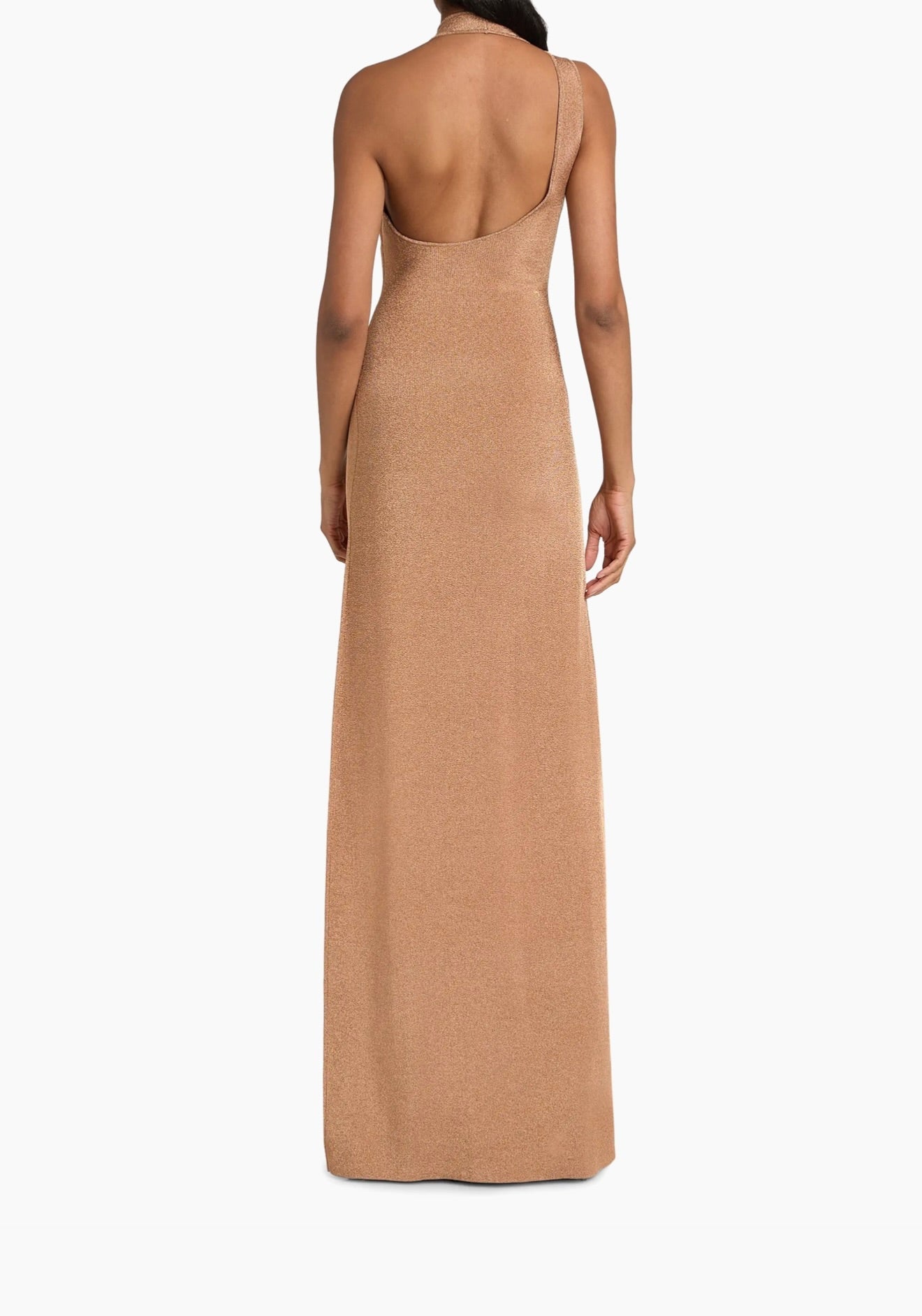 Fluid Shine Rust Halter Maxi Dress