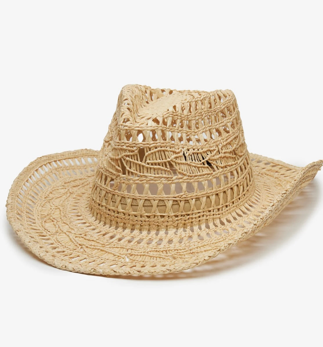 Natural Handwoven Raffia Straw Hat with Curved Brim & Pinched Crown