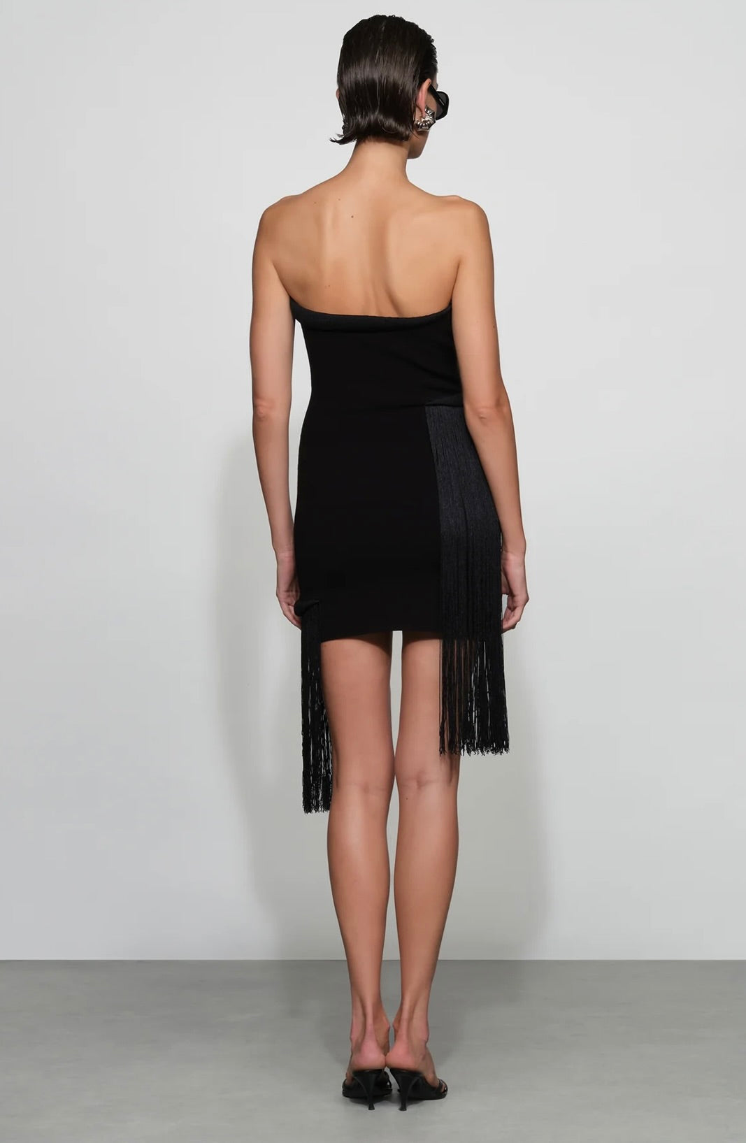 Black Tubular Fringe Knit Mini Dress