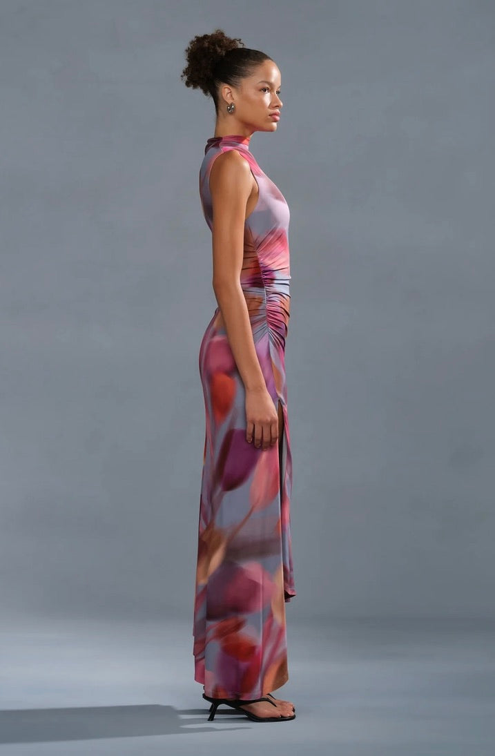 Tulip Haze Matte Viscose Asymmetric Maxi Dress