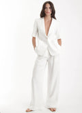 White Structured Shoulder Split Lapel Short-Sleeve Blazer