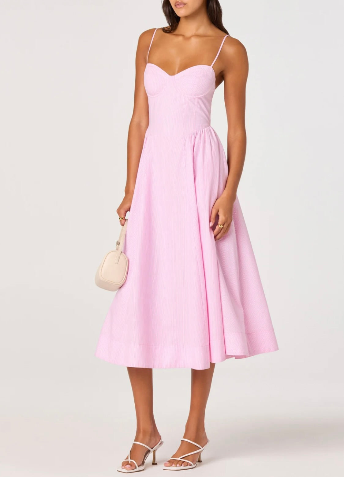 Pink Stripe Sweetheart-Boned Midi Dress
