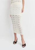 Ivory High-Rise Open-Weave Sweater Knit Pencil Skirt