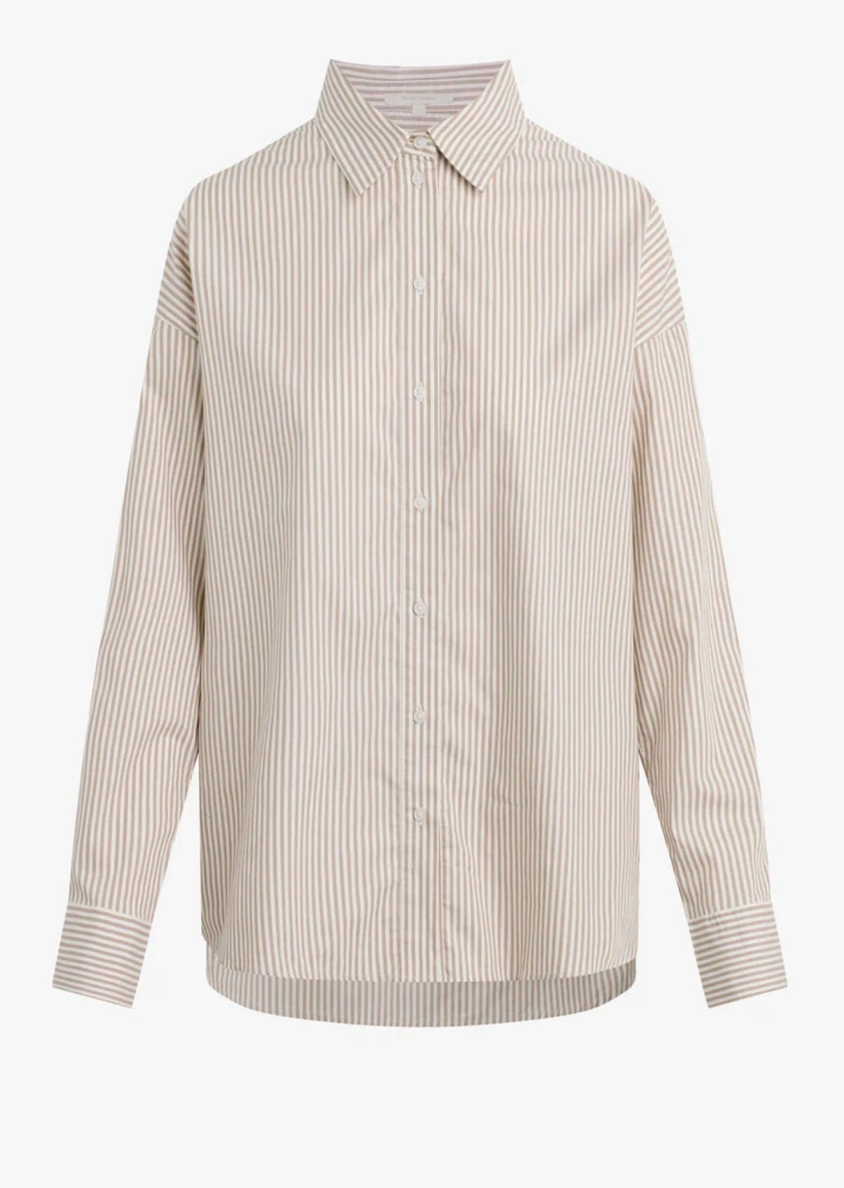 Soft Taupe Stripe Button Shirt