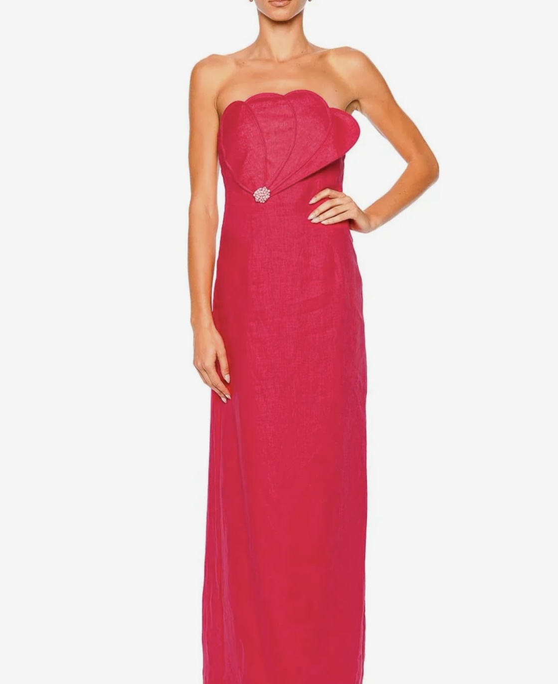 Raspberry Strapless Beaded Petal Maxi Dress