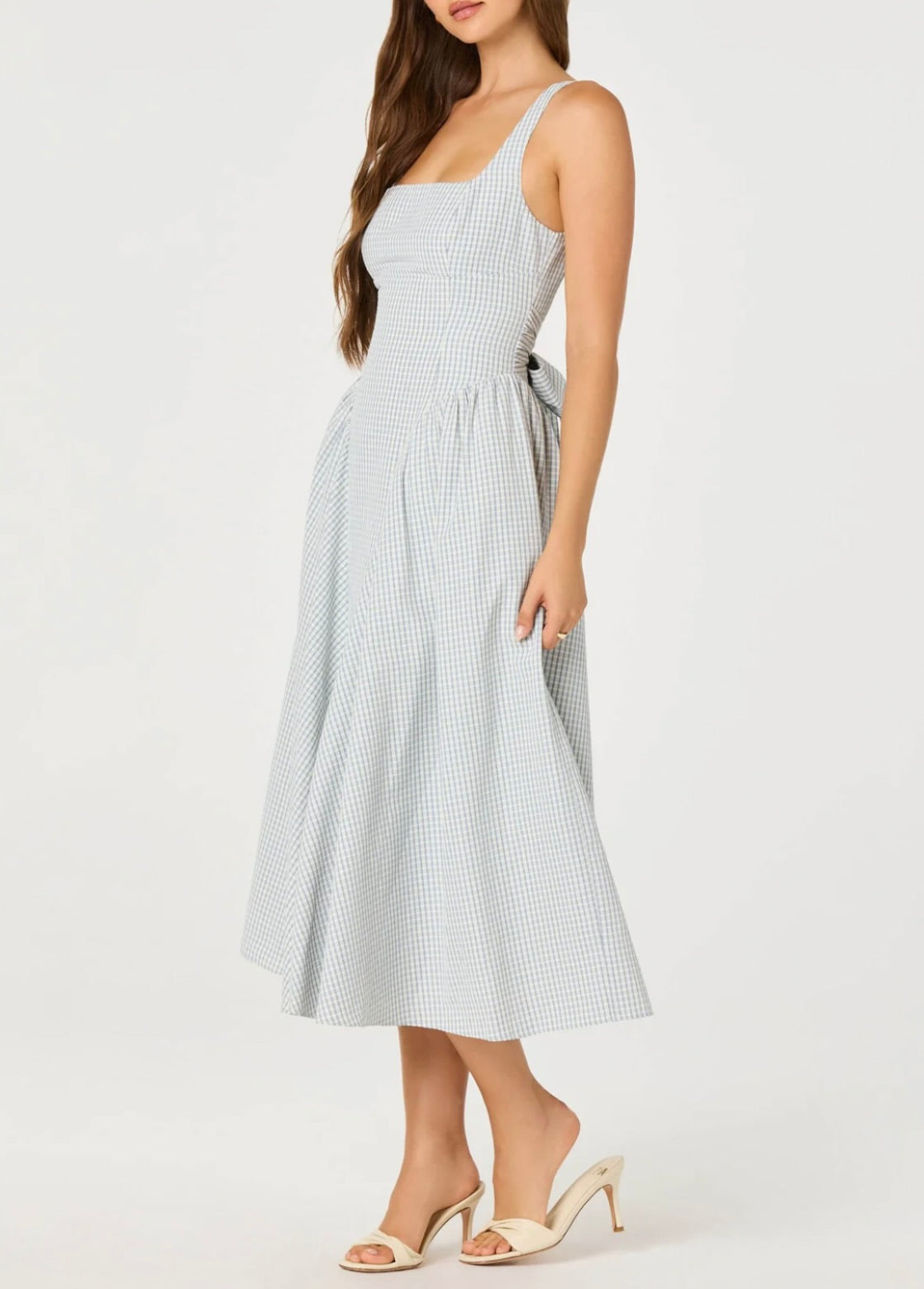 Blue Plaid Square Neck Princess Dress