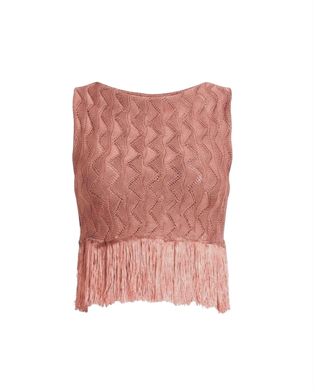 Rosewood Wavy Fringe Knit Top