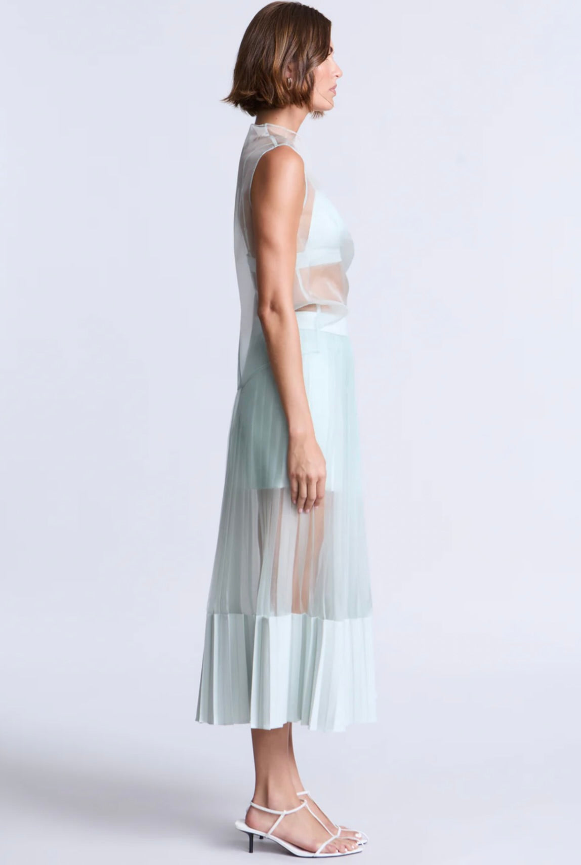 Aqua Pleated Midi Skirt