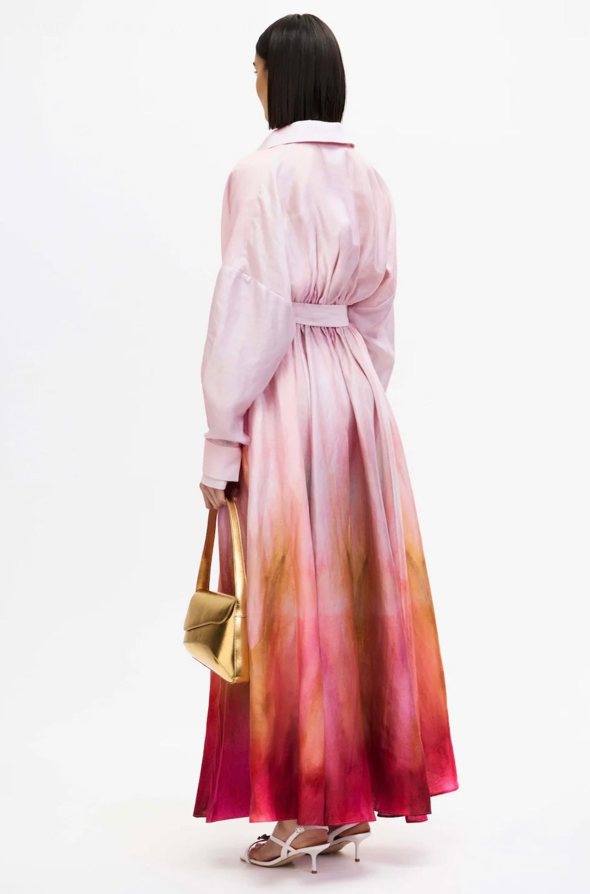 Concealed Gold-Button Front Placket Gown