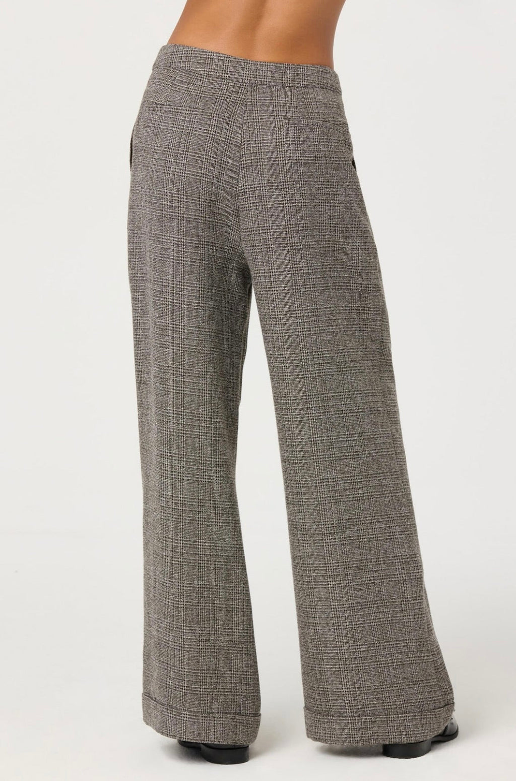 Grey Plaid Pleated Wide-Leg Low-Rise Trousers