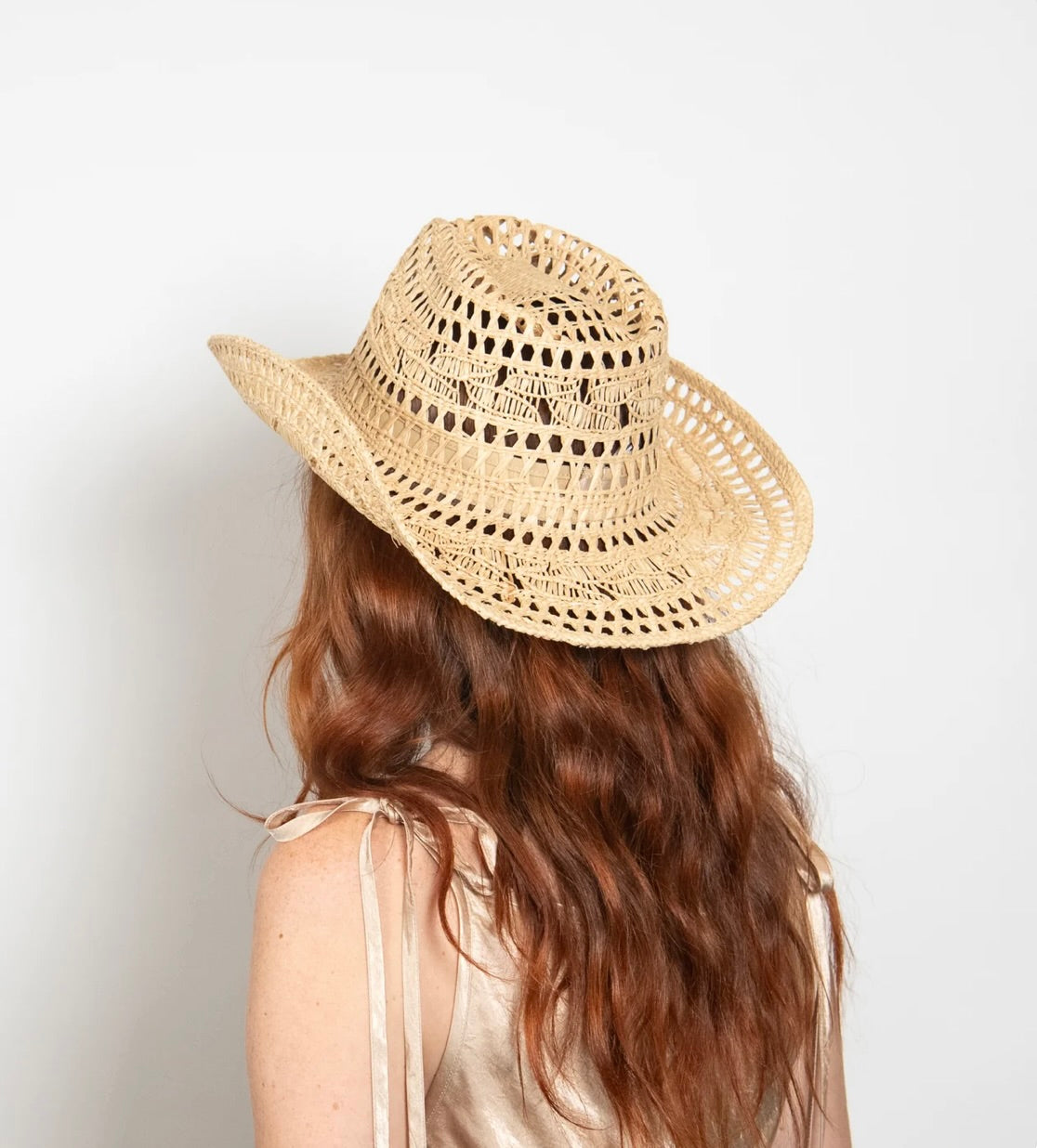 Natural Handwoven Raffia Straw Hat with Curved Brim & Pinched Crown