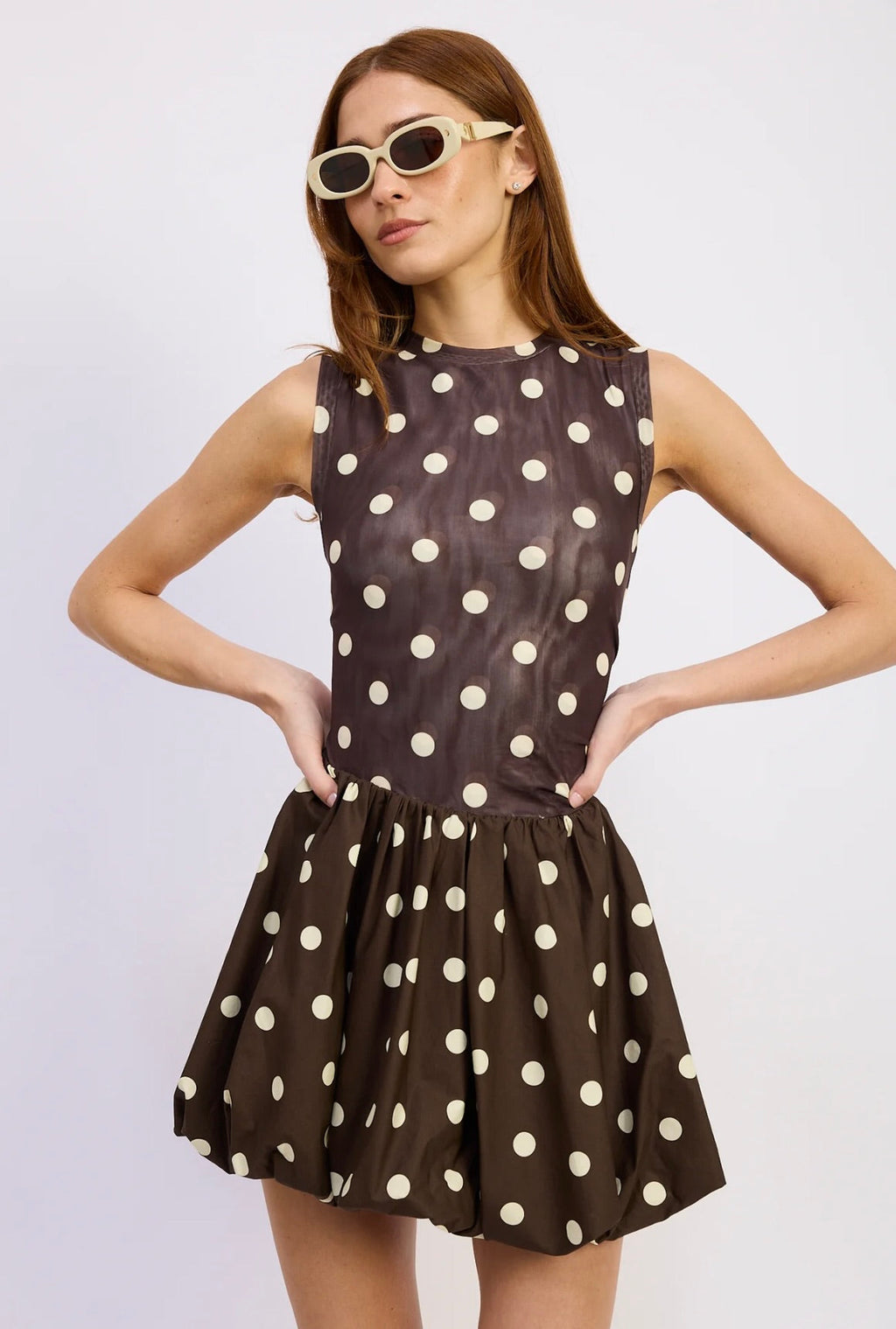 Brown Ivory Polka Dot Bubble Mini Dress