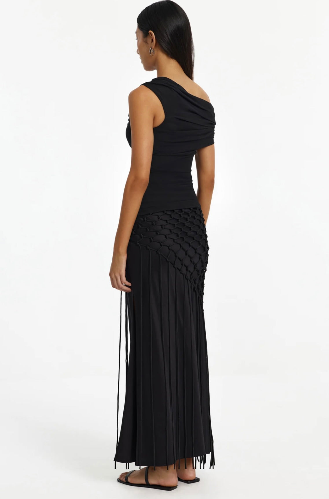 Long Fringe & Scalloped Lace High-Slit Evening Skirt