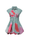 Cumulus Tulip Button-Front Faux-Cummerbund Bubble Dress