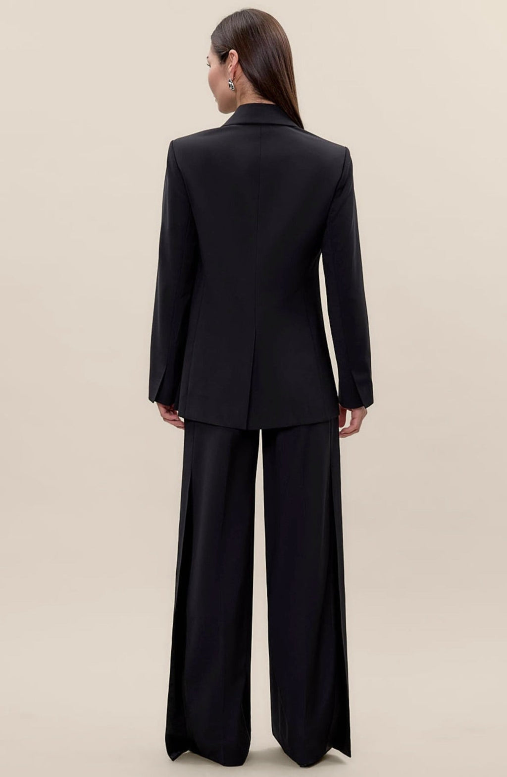 Black Low-Rise Wool Blend Pleated Trousers