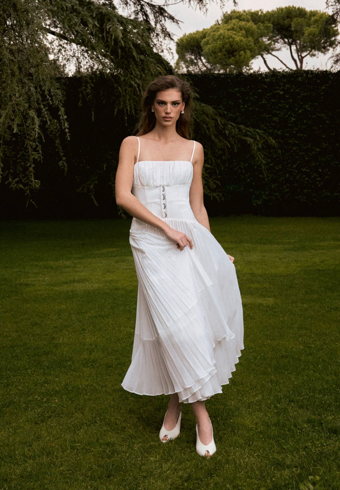Breathable Cotton Draped Sleeveless Midi Dress
