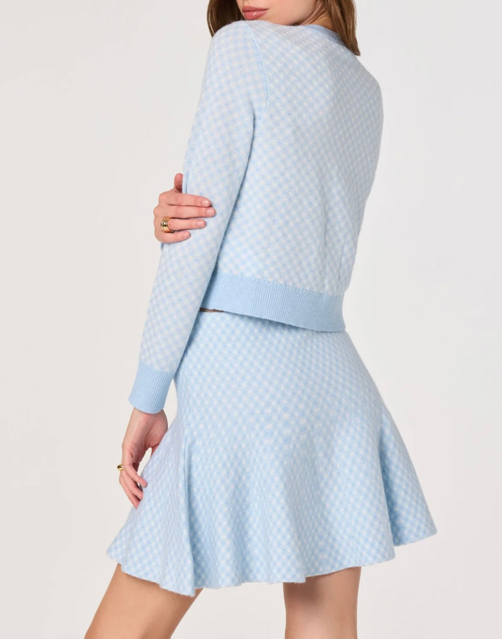 ‌Blue Plaid Jeweled Cardigan
