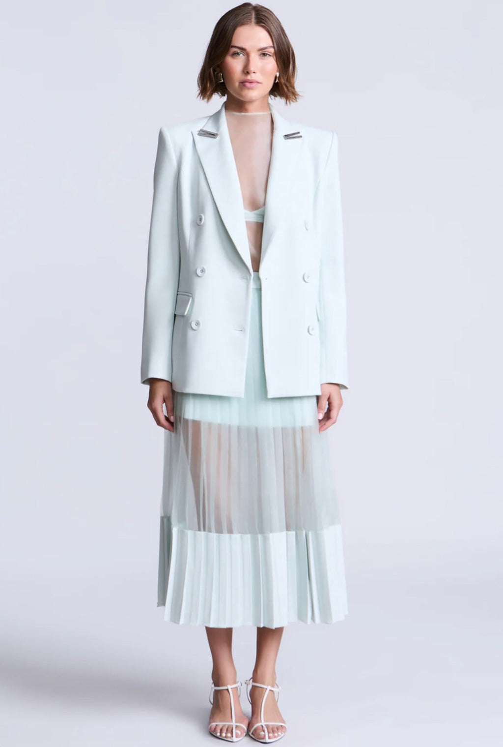 Aqua Pleated Midi Skirt