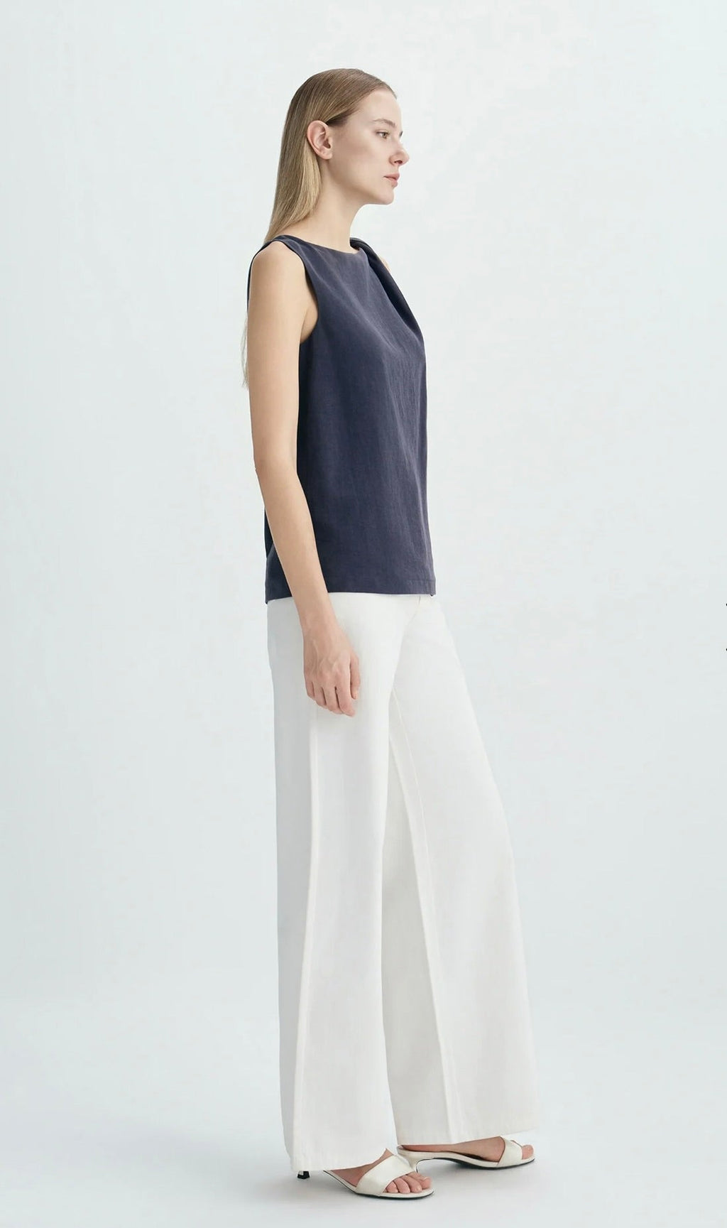 ‌Navy Twisted Shoulder Top