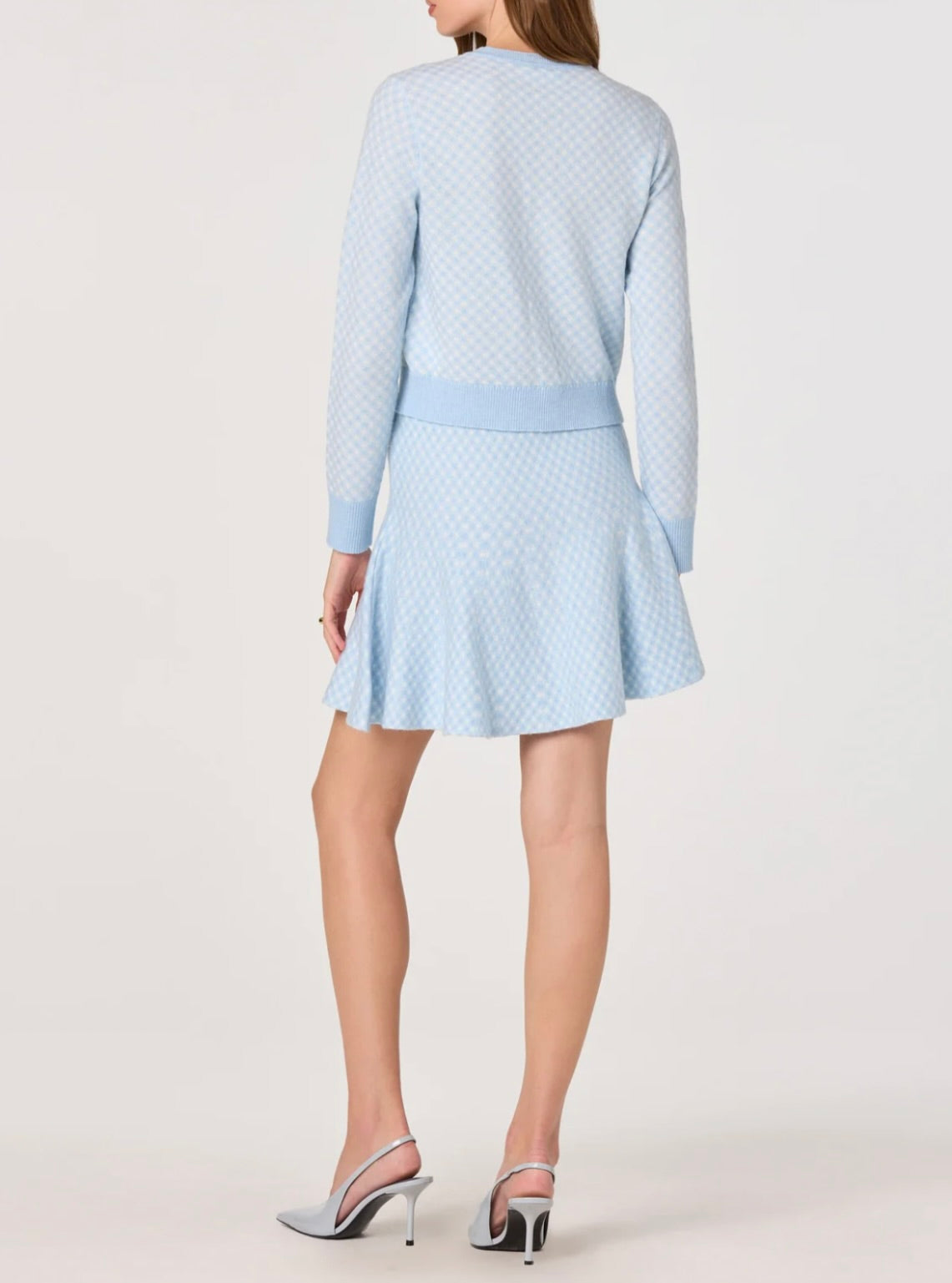 ‌Blue Plaid Jeweled Cardigan