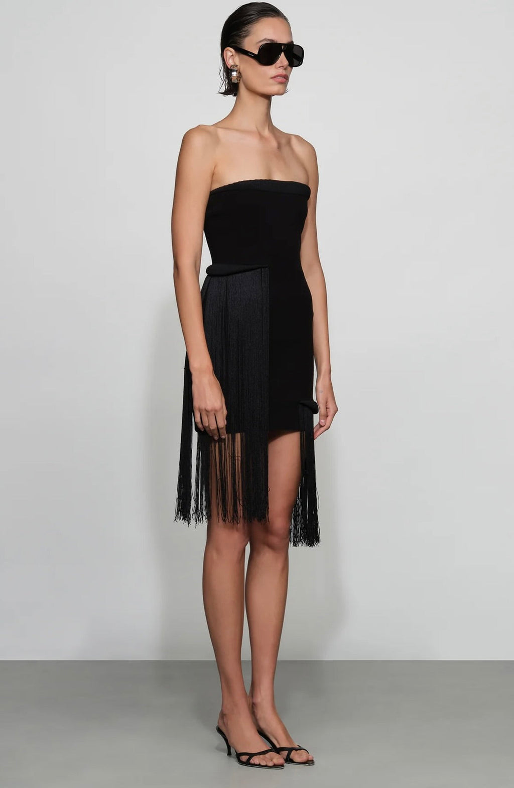 Black Tubular Fringe Knit Mini Dress