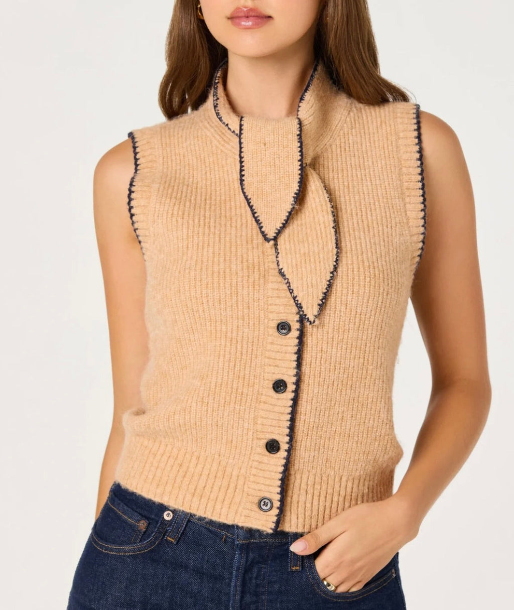 Camel Ribbed Button Vest