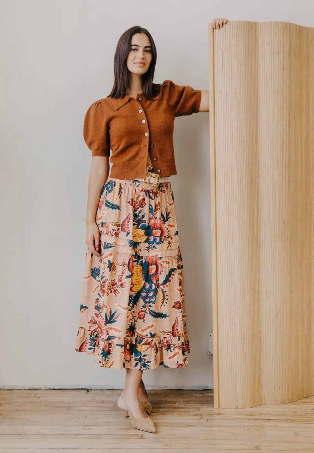Elastic Smocked Waist Autumn Elegance Skirt