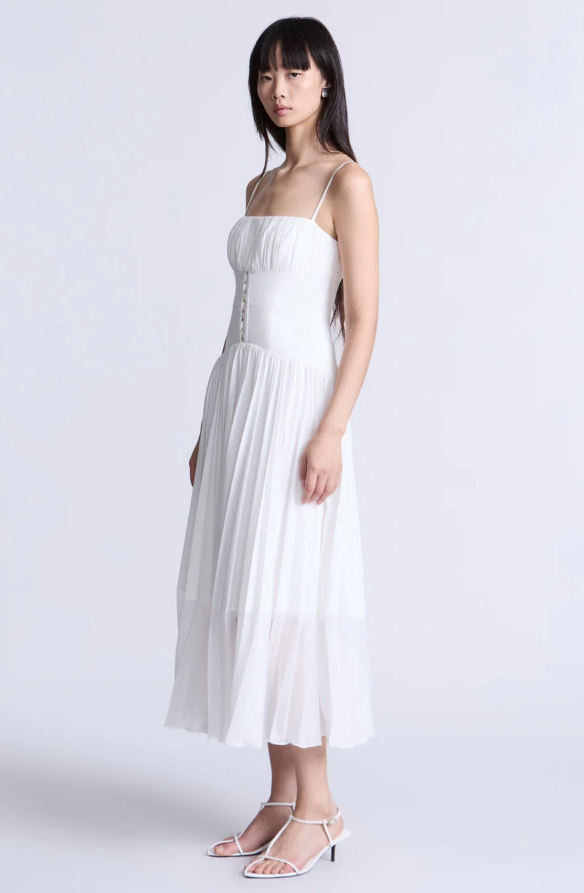 Breathable Cotton Draped Sleeveless Midi Dress