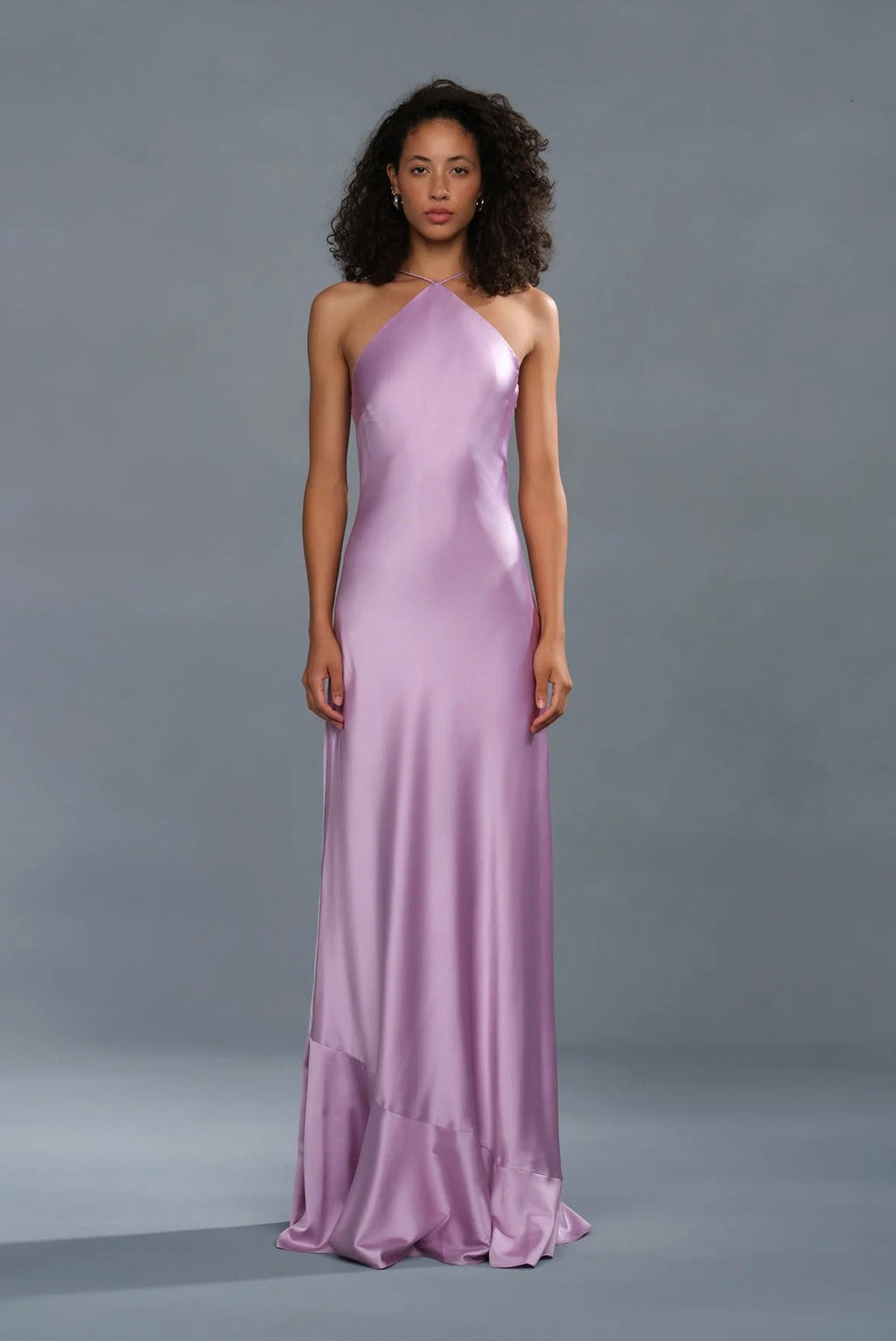 Lumen Lavender Halter Organza Petal Floor-Length Gown