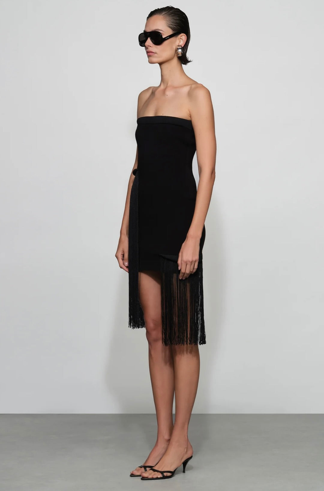 Black Tubular Fringe Knit Mini Dress