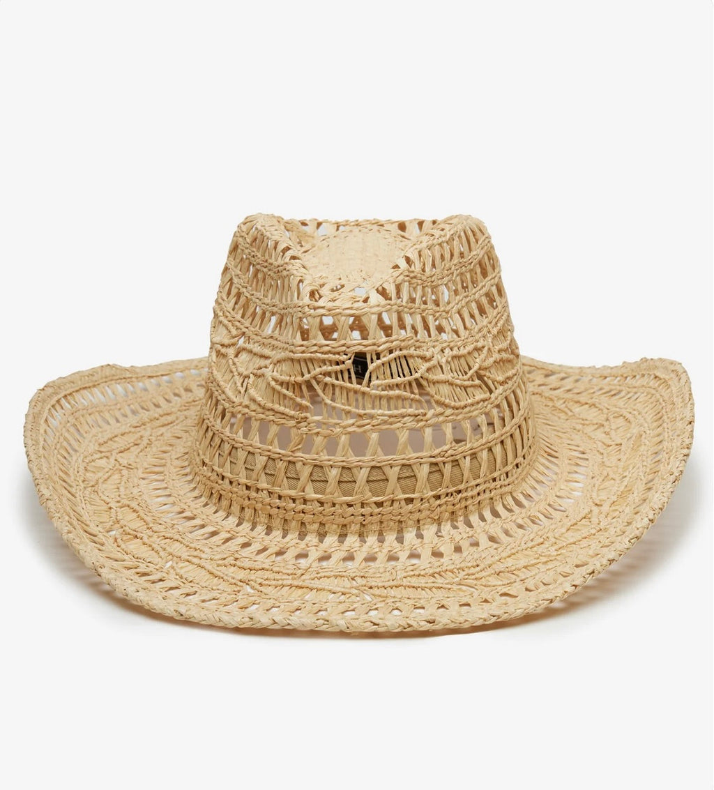 Natural Handwoven Raffia Straw Hat with Curved Brim & Pinched Crown