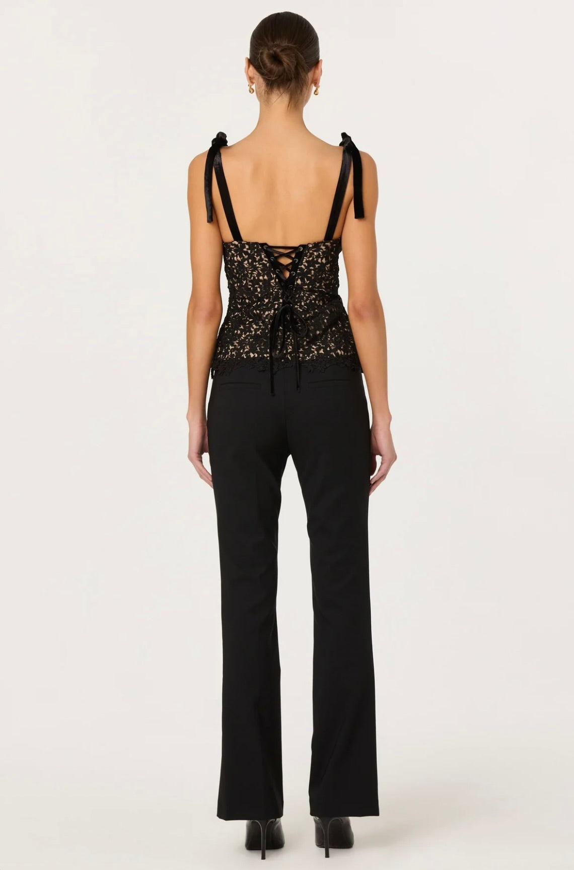 Silky-Feel Slightly Flared Ankle Pants with Faux Pockets