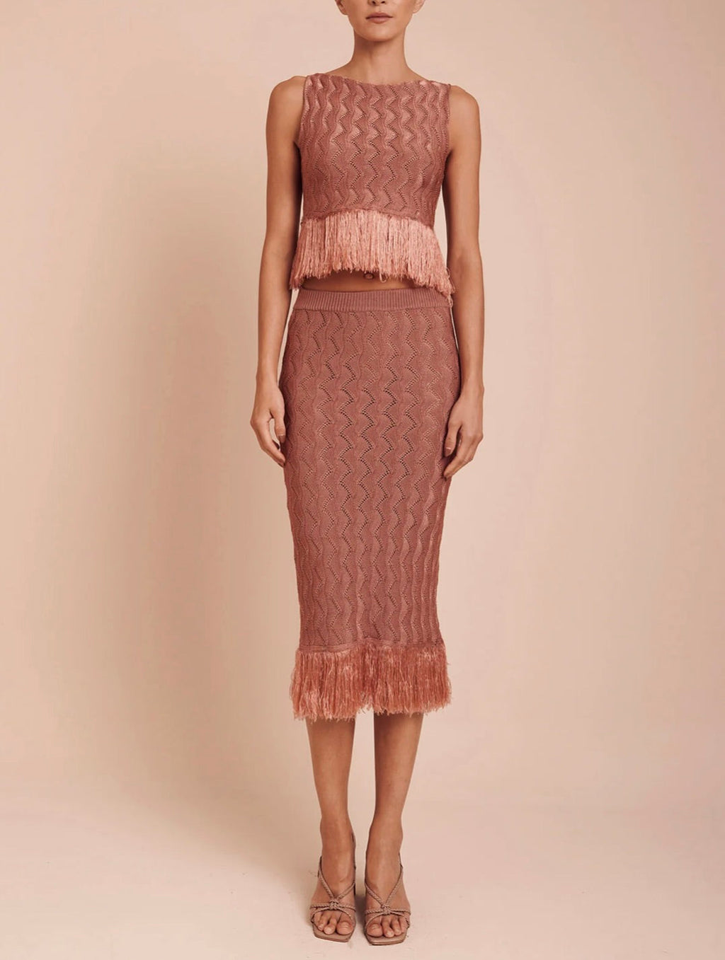 Rosewood Wavy Fringe Knit Top