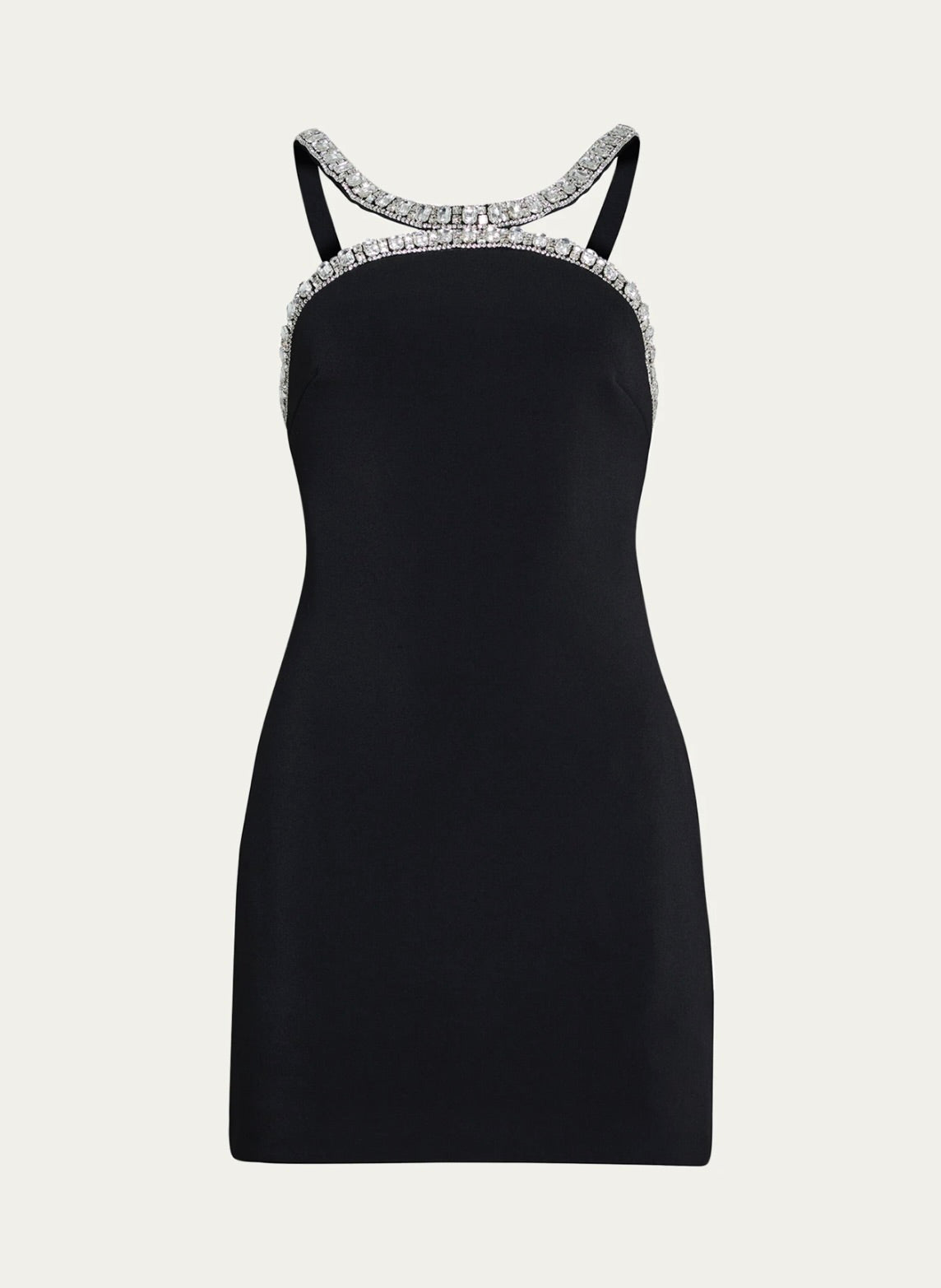 Black Halter Gemstone-Embellished Mini Dress