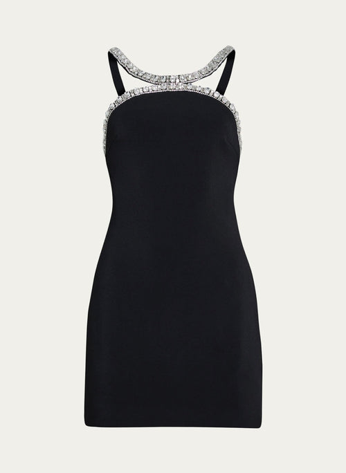 Black Halter Gemstone-Embellished Mini Dress